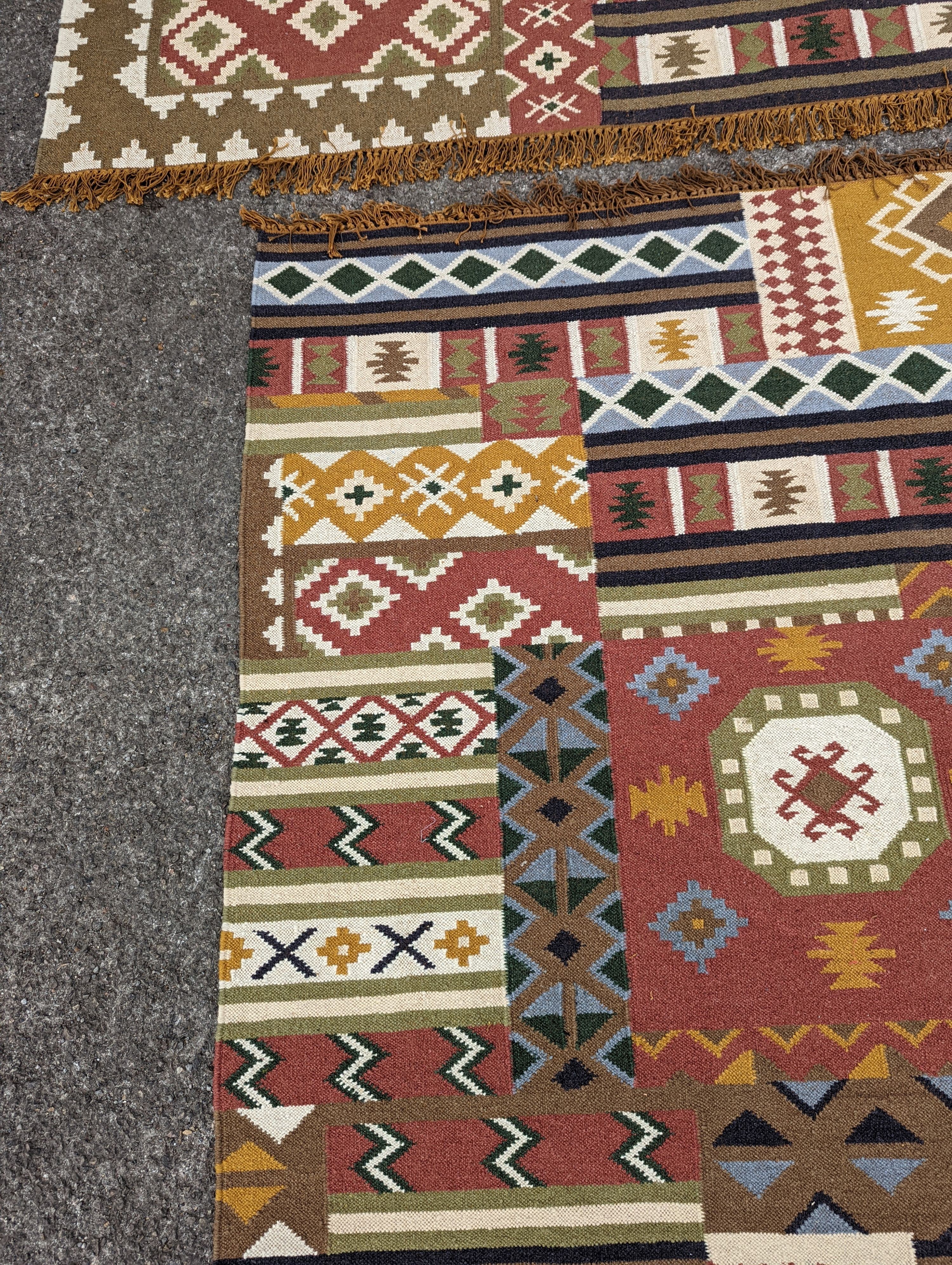 Three assorted Kilim flatweave carpets and rugs, 290 x 200cm, 240 x 170cm, 200 x 140cm